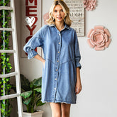 Three-quarter Sleeve Denim Dress Women's Casual Ruffles Cardigan